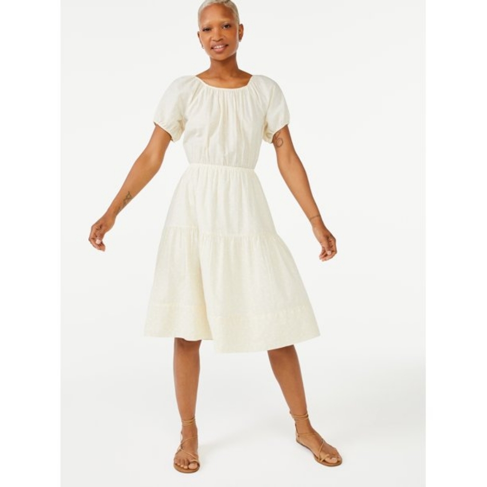 Yellow and White Peasant Midi Dress